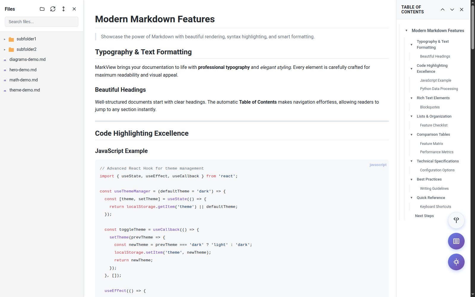 Markdown viewer light theme with clean typography
